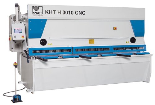 KHT H 3010 CNC mit Blechhochhaltevorrichtung - Kulissengeführte Tafelschere mit hoher Schneidleistung, verstellbarem Schnittwinkel und bewährter Cybelec-CNC Steuerung