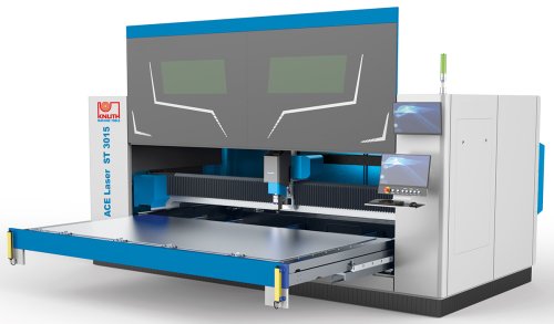 ACE.Laser ST - Urządzenie do cięcia laserem światłowodowym do arkuszy wielkoformatowych z wyciąganym stołem, szerokim zakresem obróbki i wydajności, konsolą gazową i instalacją filtrującą